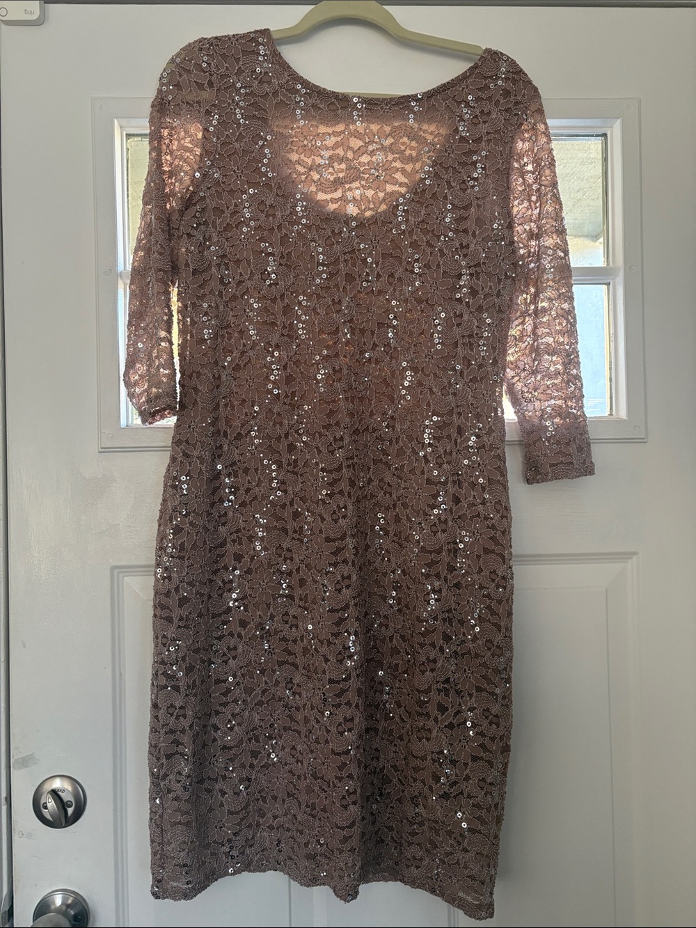 Onyx Nite Dusty Rose Sequin Lace Long Sleeve Dress